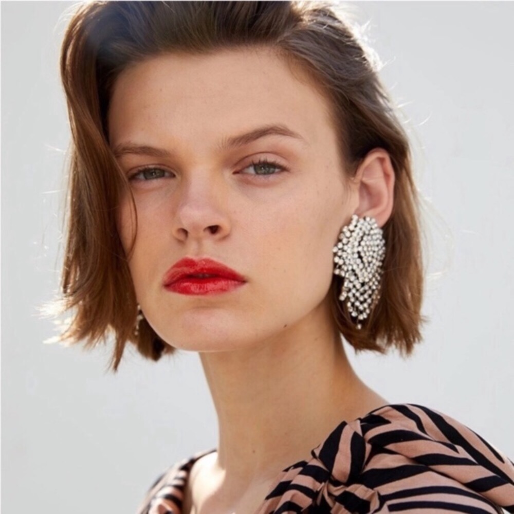 New! Silver Rhinestone Statement Earrings - Picture 3 of 8